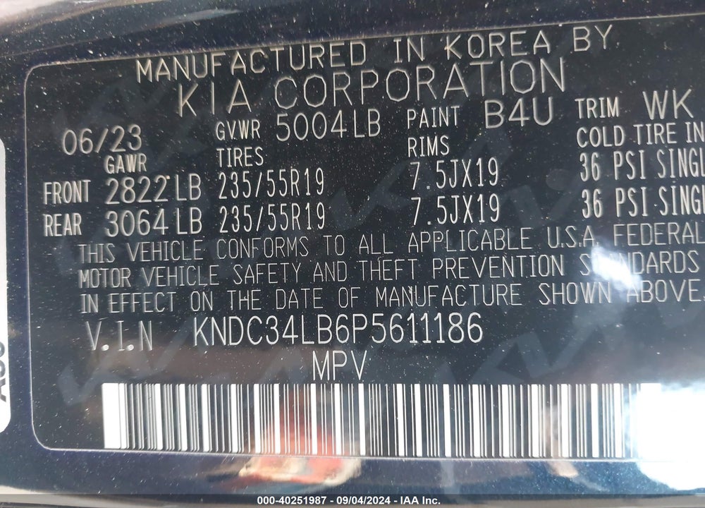 2023 KIA EV6 LIGHT VIN: KNDC34LB6P5611186