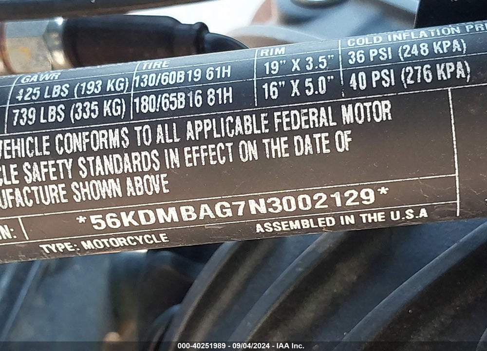 2022 INDIAN MOTORCYCLE CO. CHIEF ABS VIN: 56KDMBAG7N3002129