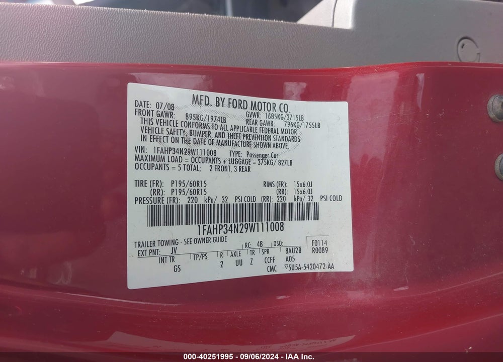 2009 FORD FOCUS S VIN: 1FAHP34N29W111008