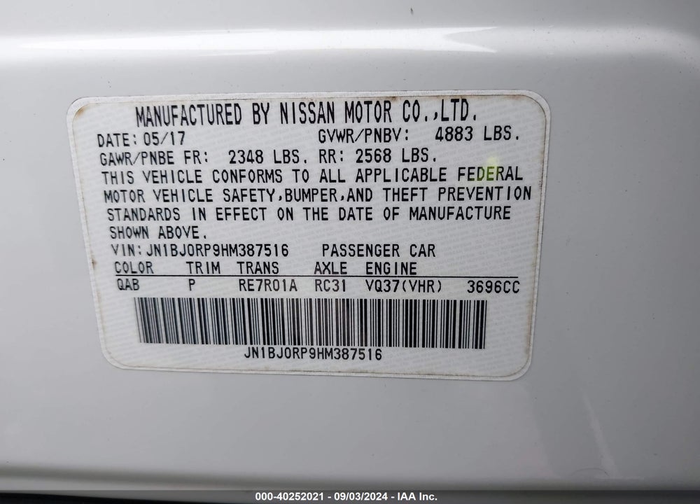 2017 INFINITI QX50 VIN: JN1BJ0RP9HM387516