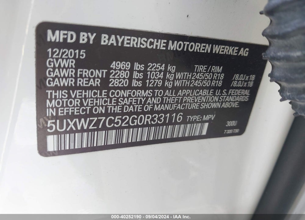 2016 BMW X3 SDRIVE28I VIN: 5UXWZ7C52G0R33116