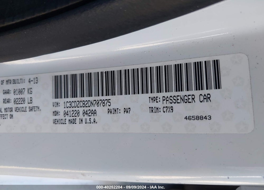 2013 DODGE AVENGER SXT VIN: 1C3CDZCB2DN707875