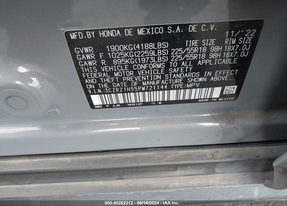 2023 HONDA HR-V 2WD SPORT VIN: 3CZRZ1H55PM721144