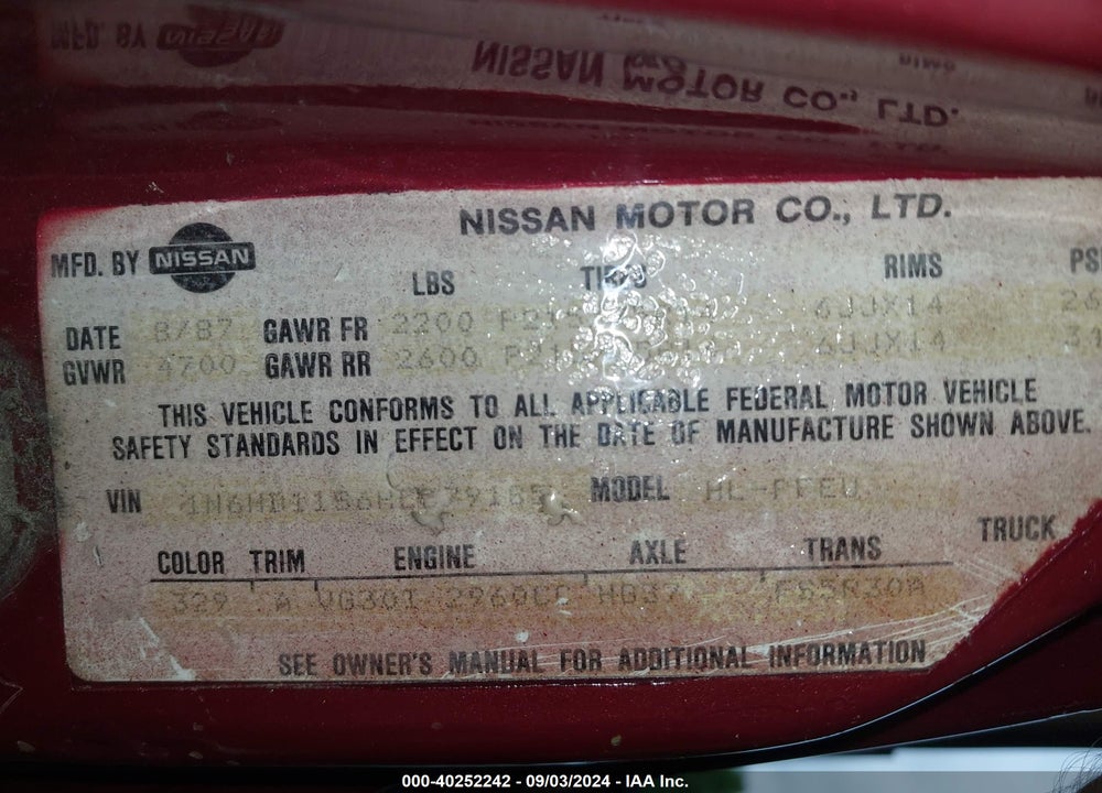1987 NISSAN D21 SHORT BED VIN: 1N6HD11S6HC379185