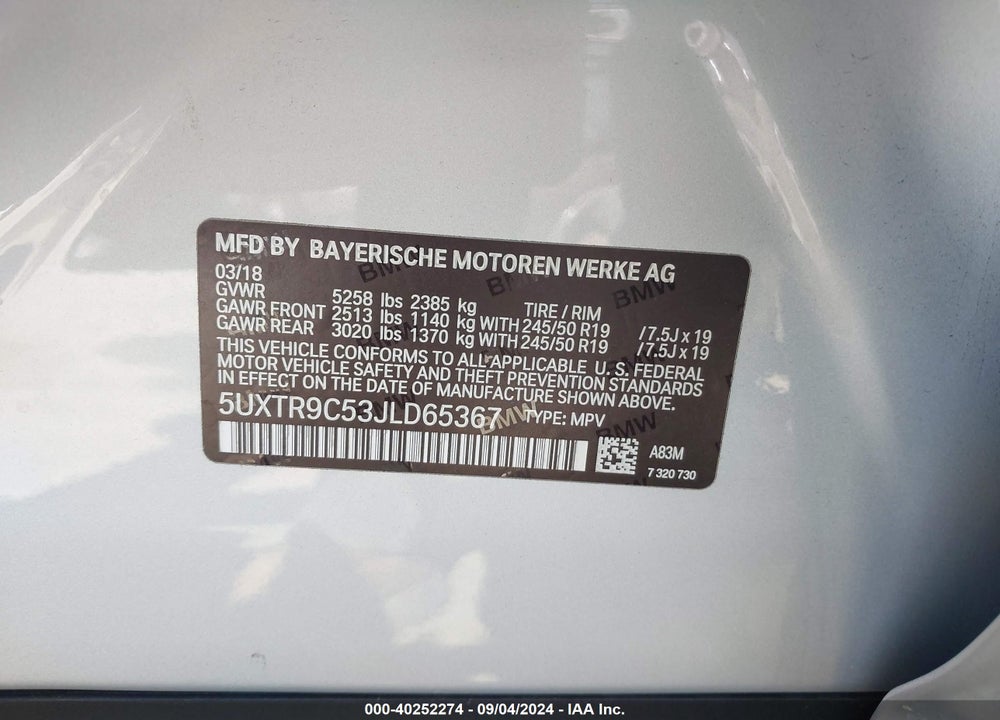 2018 BMW X3 XDRIVE30I VIN: 5UXTR9C53JLD65367