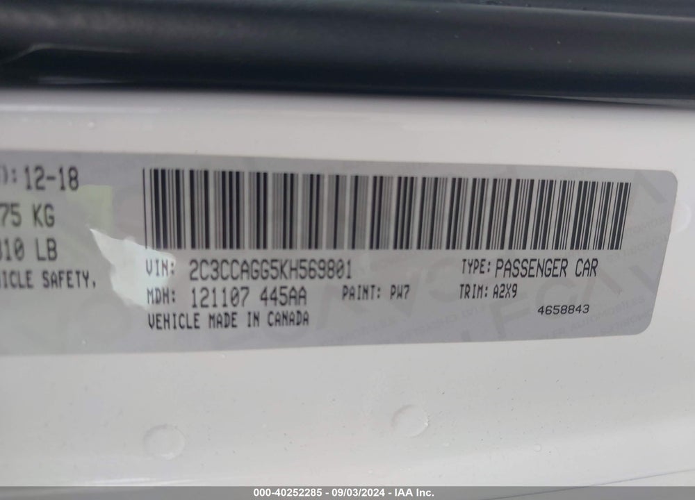 2019 CHRYSLER 300 300S AWD VIN: 2C3CCAGG5KH569801