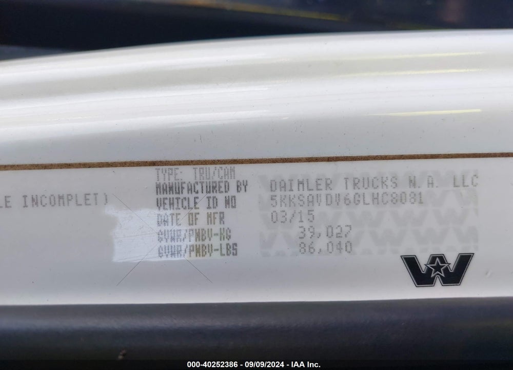2016 WESTERN STAR DUMP TRUCK VIN: 5KKSAVDY6GLHC8081