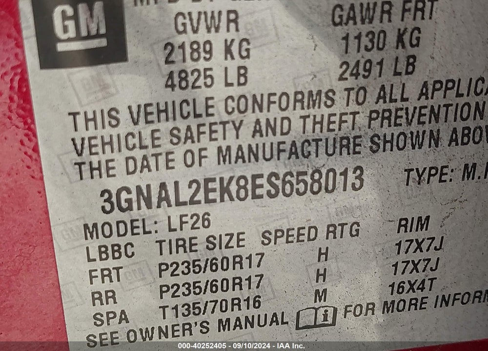 2014 CHEVROLET CAPTIVA SPORT 2LS VIN: 3GNAL2EK8ES658013