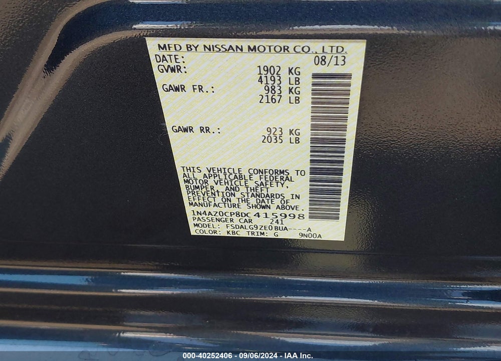 2013 NISSAN LEAF SL VIN: 1N4AZ0CP8DC415998