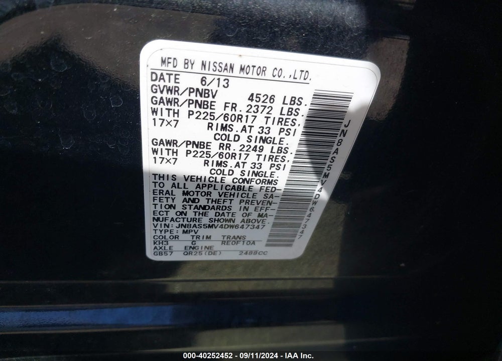 2013 NISSAN ROGUE VIN: JN8AS5MV4DW647347