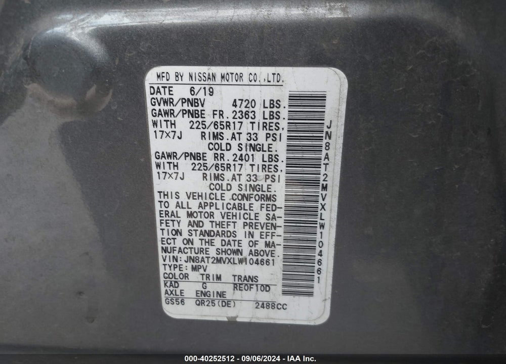 2020 NISSAN ROGUE SV INTELLIGENT AWD VIN: JN8AT2MVXLW104661