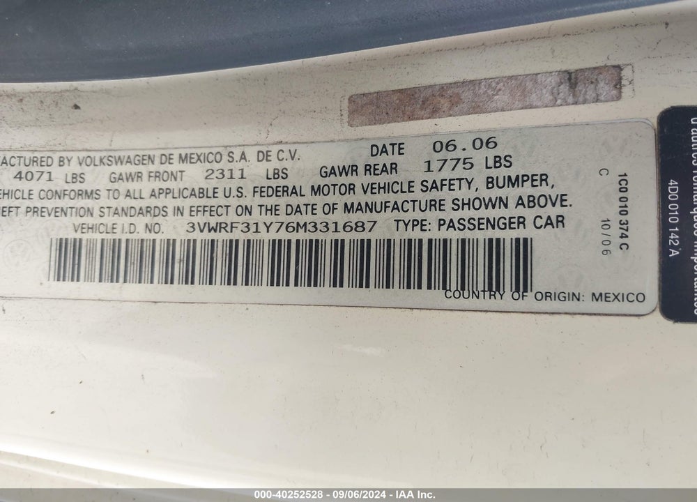 2006 VOLKSWAGEN NEW BEETLE 2.5 VIN: 3VWRF31Y76M331687