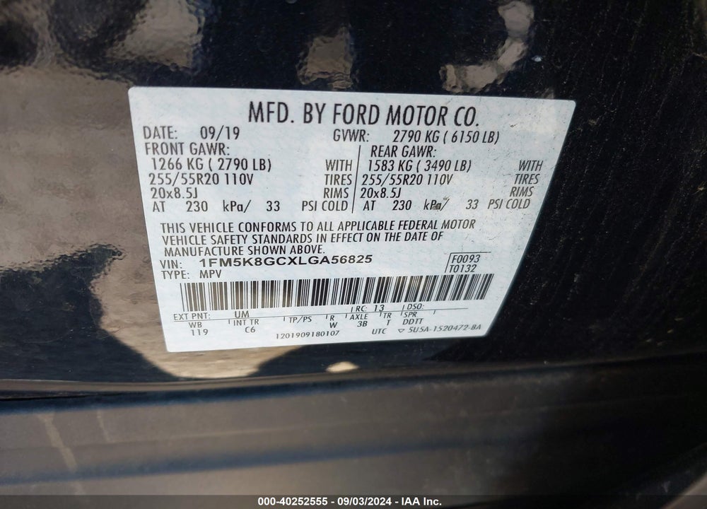 2020 FORD EXPLORER ST VIN: 1FM5K8GCXLGA56825