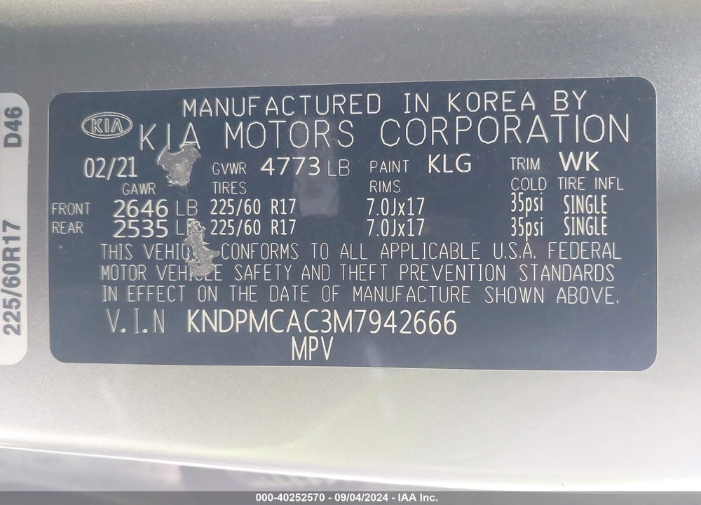 2021 KIA SPORTAGE LX VIN: KNDPMCAC3M7942666