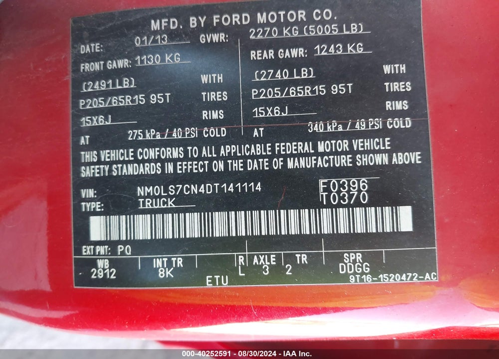 2013 FORD TRANSIT CONNECT XL VIN: NM0LS7CN4DT141114