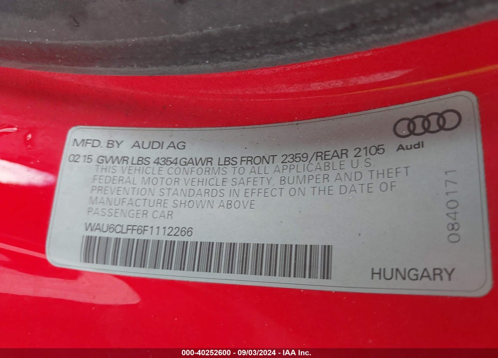 2015 AUDI A3 1.8T PREMIUM VIN: WAU6CLFF6F1112266