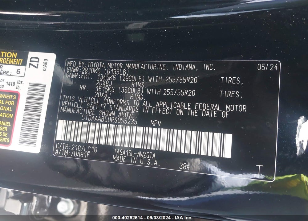 2024 TOYOTA GRAND HIGHLANDER LIMITED VIN: 5TDAAAB50RS055235