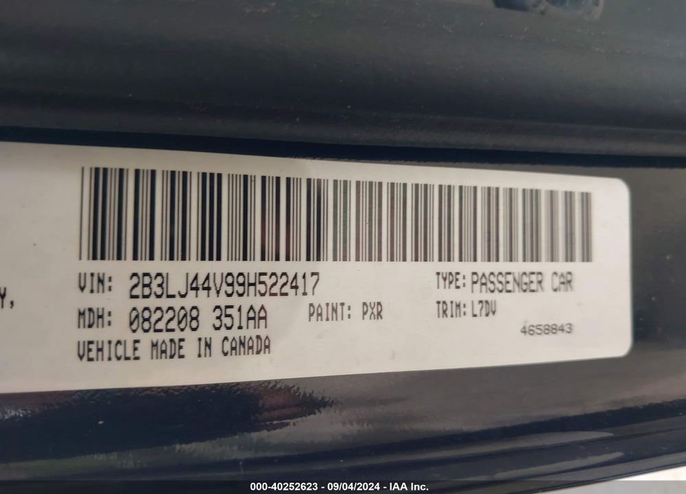 2009 DODGE CHALLENGER SE VIN: 2B3LJ44V99H522417