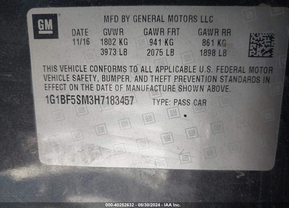 2017 CHEVROLET CRUZE PREMIER AUTO VIN: 1G1BF5SM3H7183457