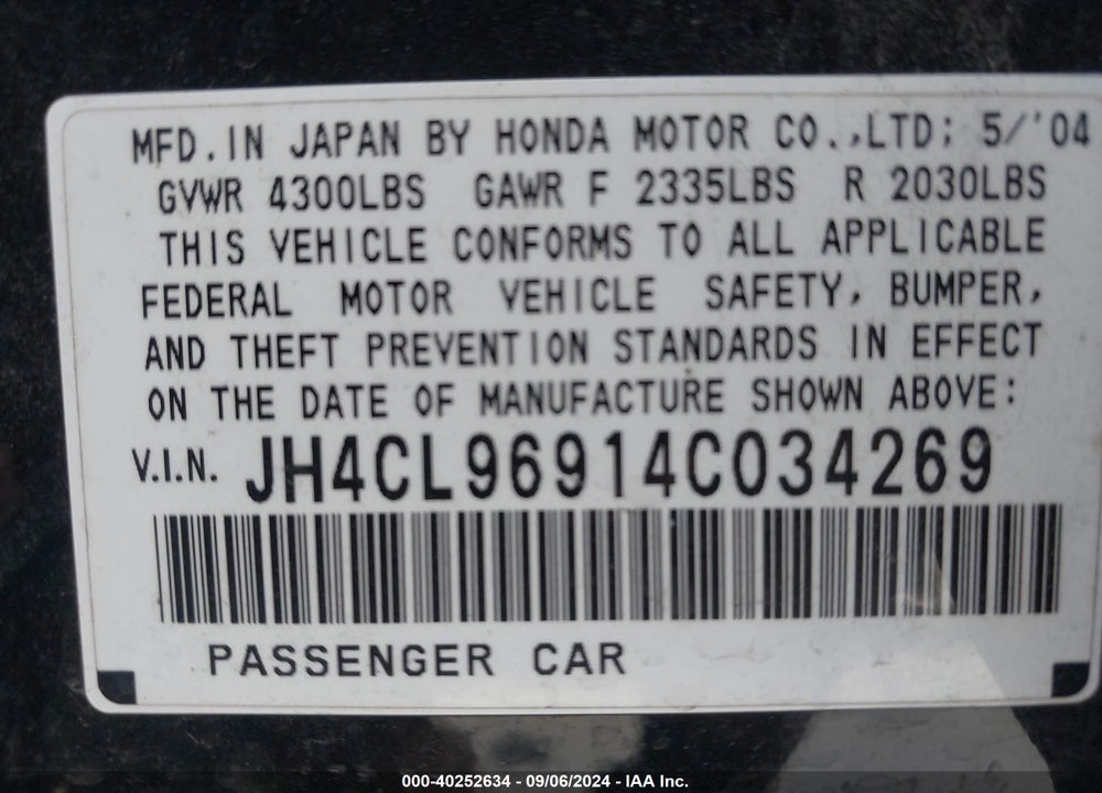 2004 ACURA TSX VIN: JH4CL96914C034269