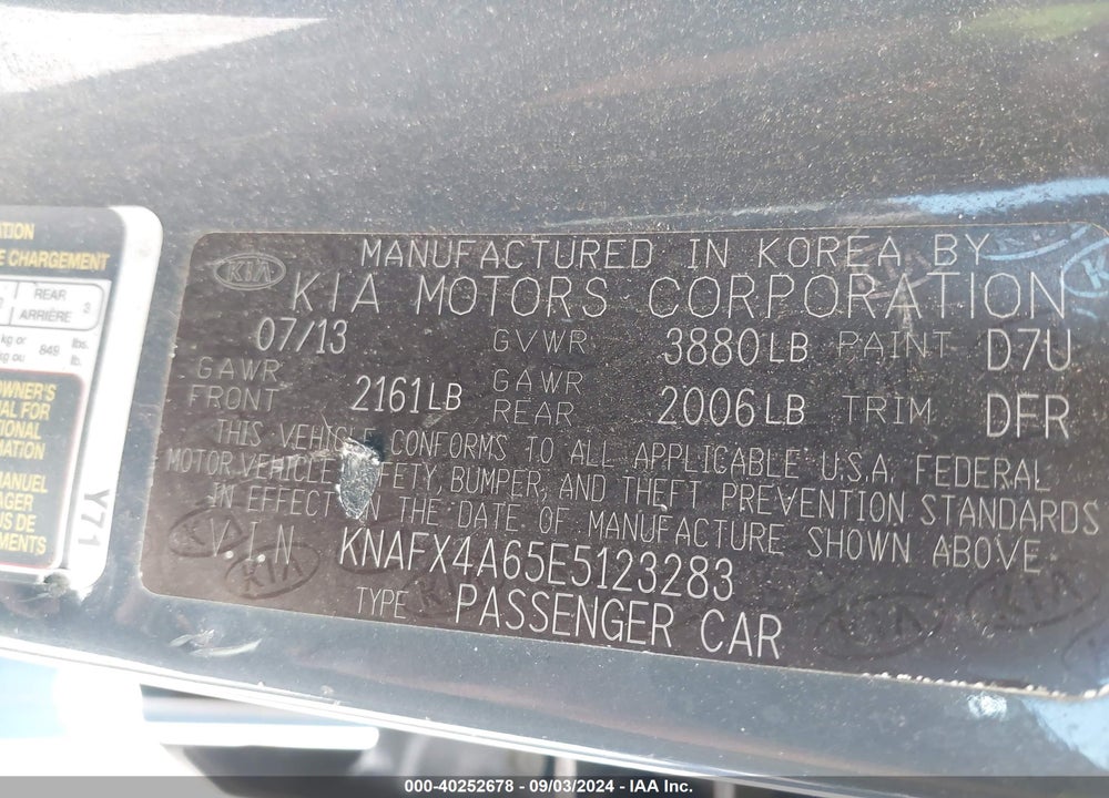 2014 KIA FORTE LX VIN: KNAFX4A65E5123283