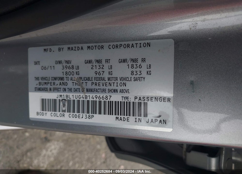 2011 MAZDA 3 I SPORT VIN: JM1BL1UG4B1496687