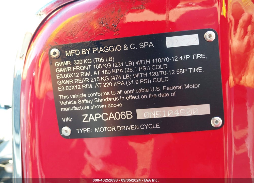 2022 VESPA PRIMAVERA/SPRINT 50 VIN: ZAPCA06B0N5104600