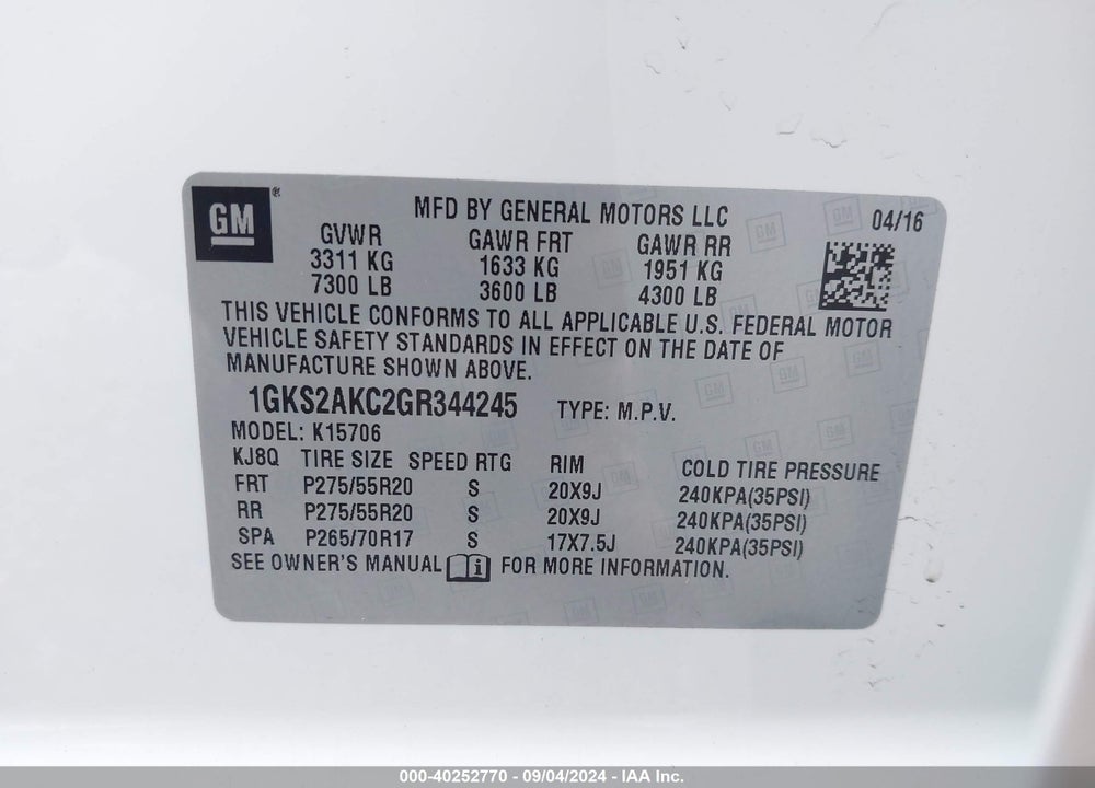 2016 GMC YUKON SLE VIN: 1GKS2AKC2GR344245