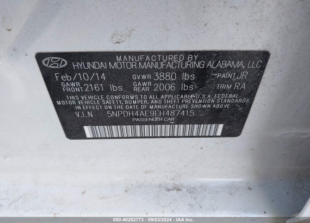 2014 HYUNDAI ELANTRA SE VIN: 5NPDH4AE9EH487415