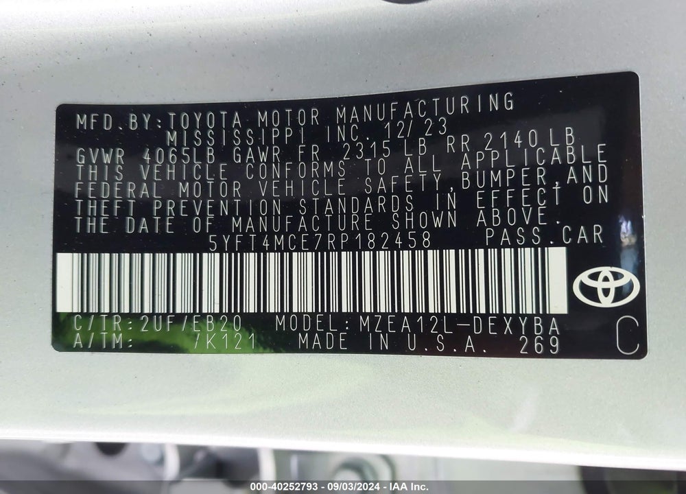 2024 TOYOTA COROLLA XSE VIN: 5YFT4MCE7RP182458