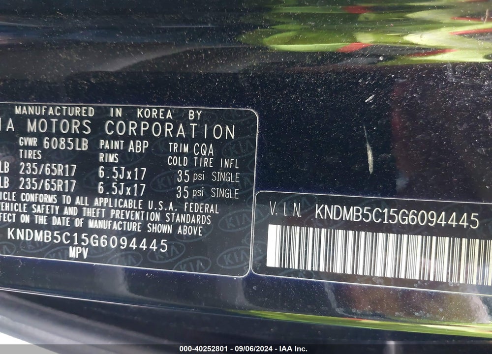 2016 KIA SEDONA LX VIN: KNDMB5C15G6094445