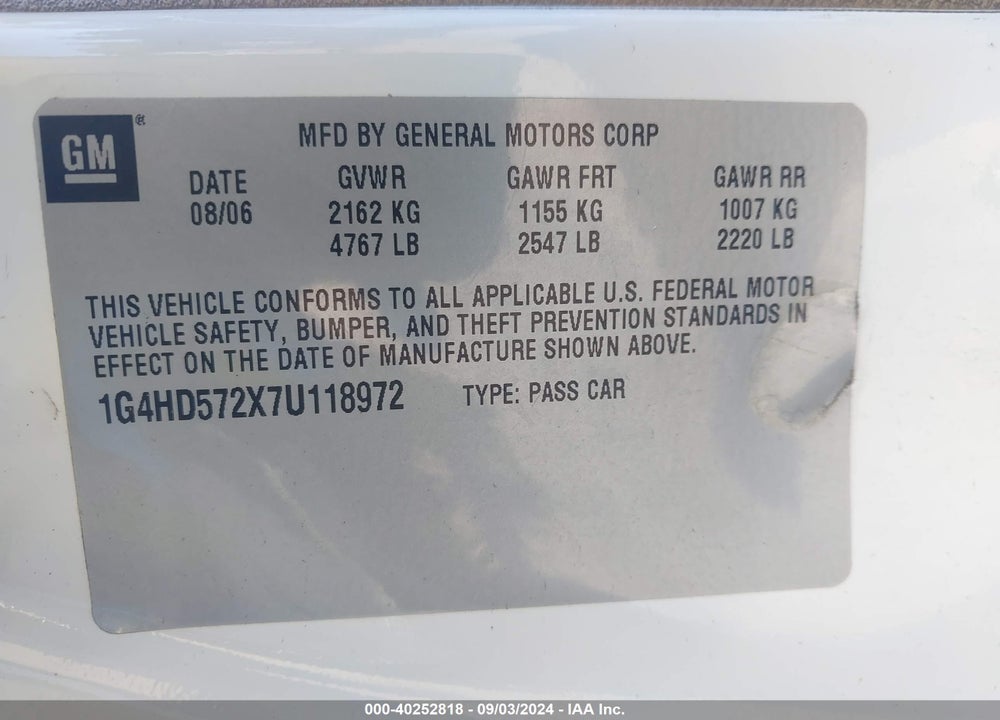 2007 BUICK LUCERNE CXL VIN: 1G4HD572X7U118972