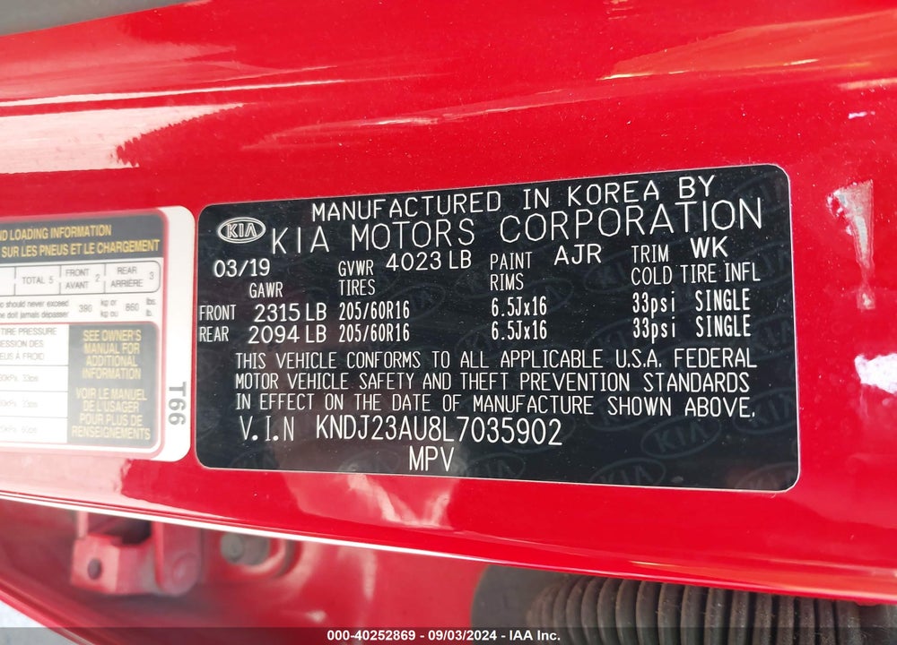 2020 KIA SOUL LX VIN: KNDJ23AU8L7035902