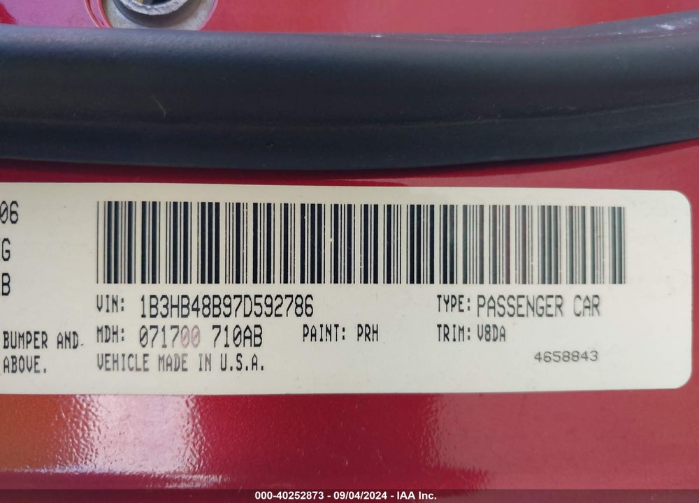 2007 DODGE CALIBER SXT VIN: 1B3HB48B97D592786
