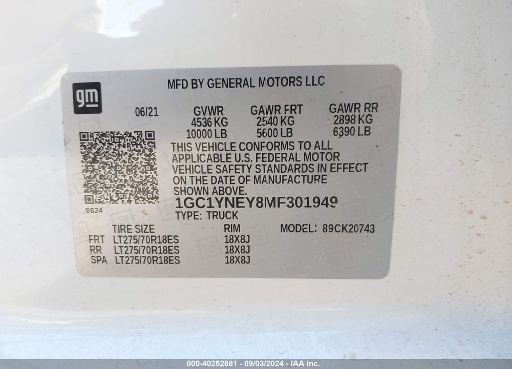2021 CHEVROLET SILVERADO 2500HD VIN: 1GC1YNEY8MF301949