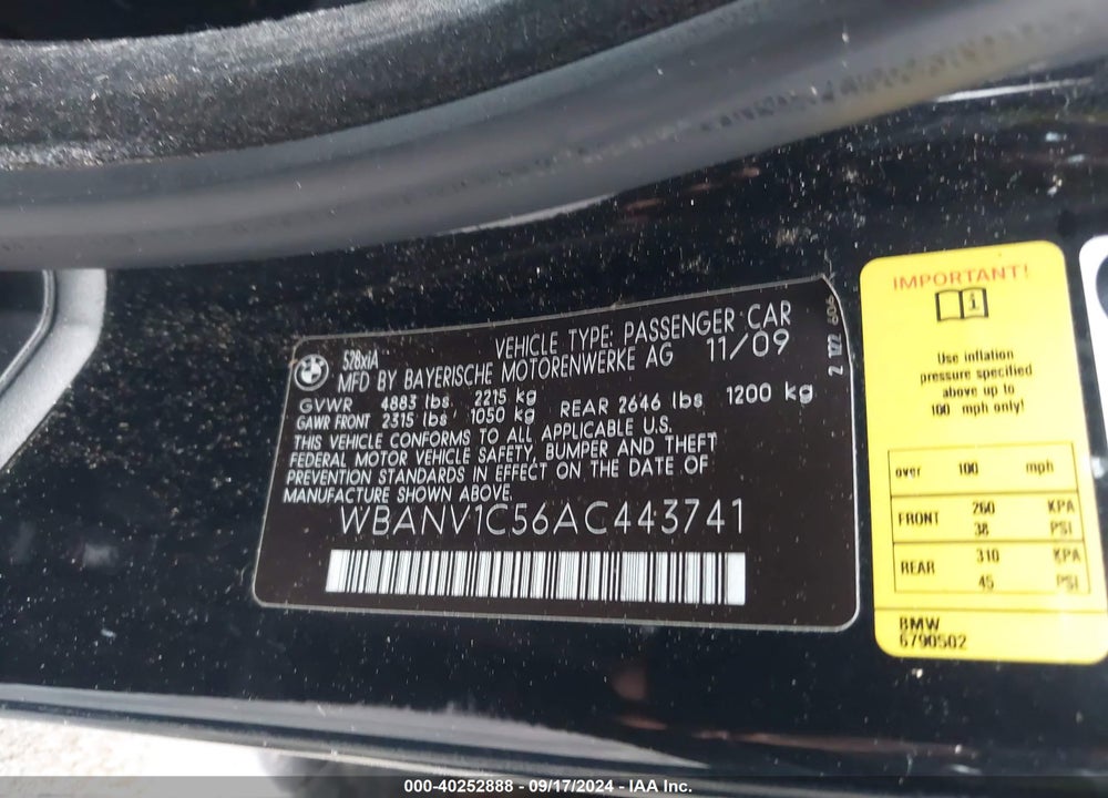 2010 BMW 528I XDRIVE VIN: WBANV1C56AC443741
