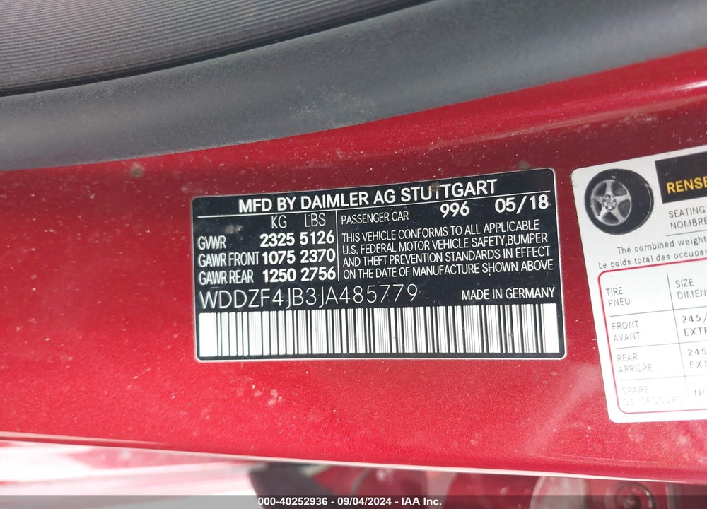 2018 MERCEDES-BENZ E 300 VIN: WDDZF4JB3JA485779