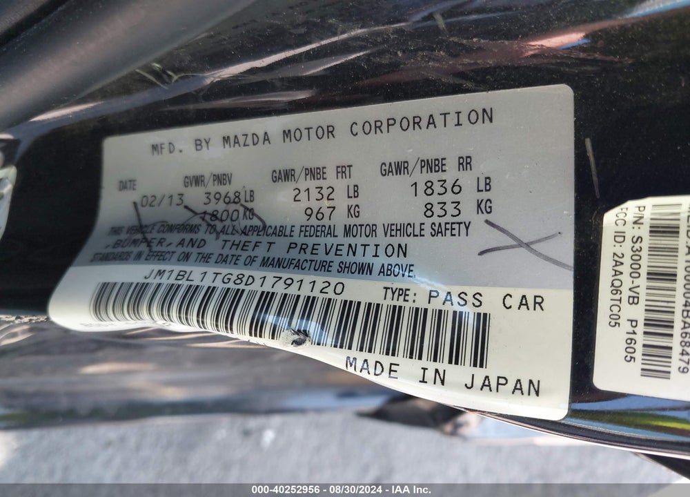 2013 MAZDA 3 I SV VIN: JM1BL1TG8D1791120