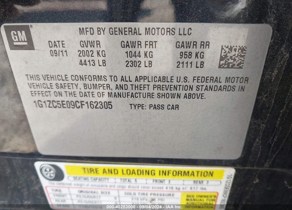 2012 CHEVROLET MALIBU VIN: 1G1ZC5E09CF162305