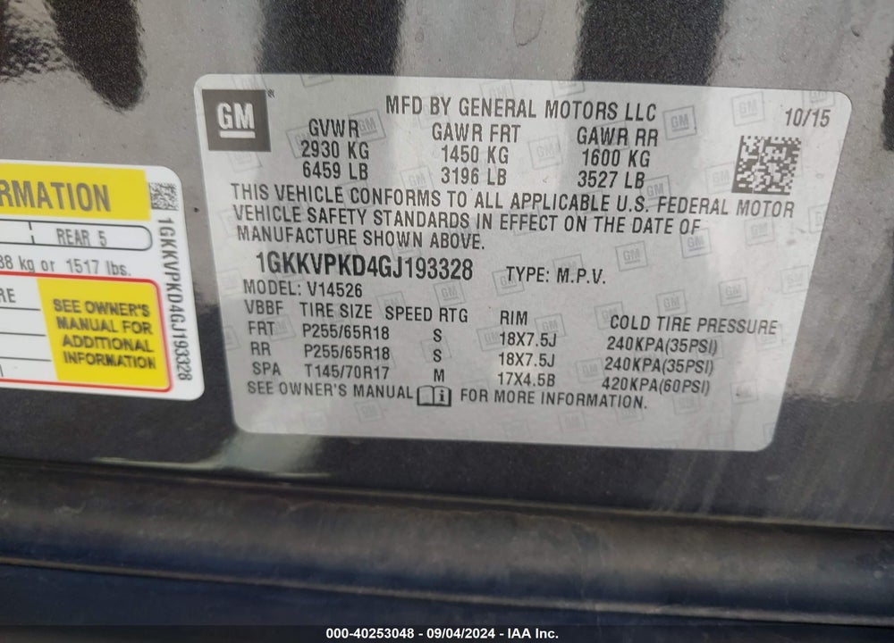 2016 GMC ACADIA SLE-2 VIN: 1GKKVPKD4GJ193328