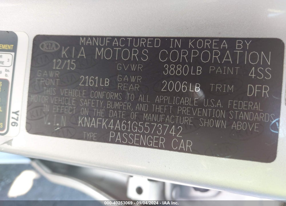 2016 KIA FORTE LX VIN: KNAFK4A61G5573742