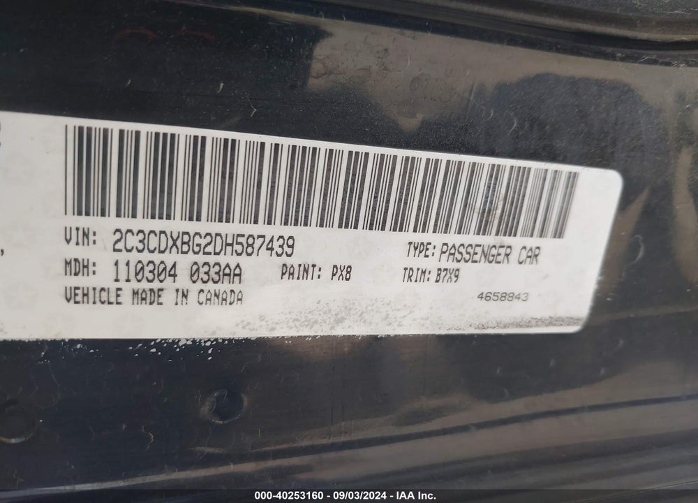 2013 DODGE CHARGER SE VIN: 2C3CDXBG2DH587439