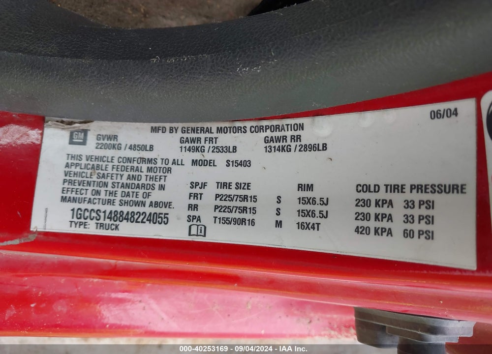 2004 CHEVROLET COLORADO LS VIN: 1GCCS148848224055