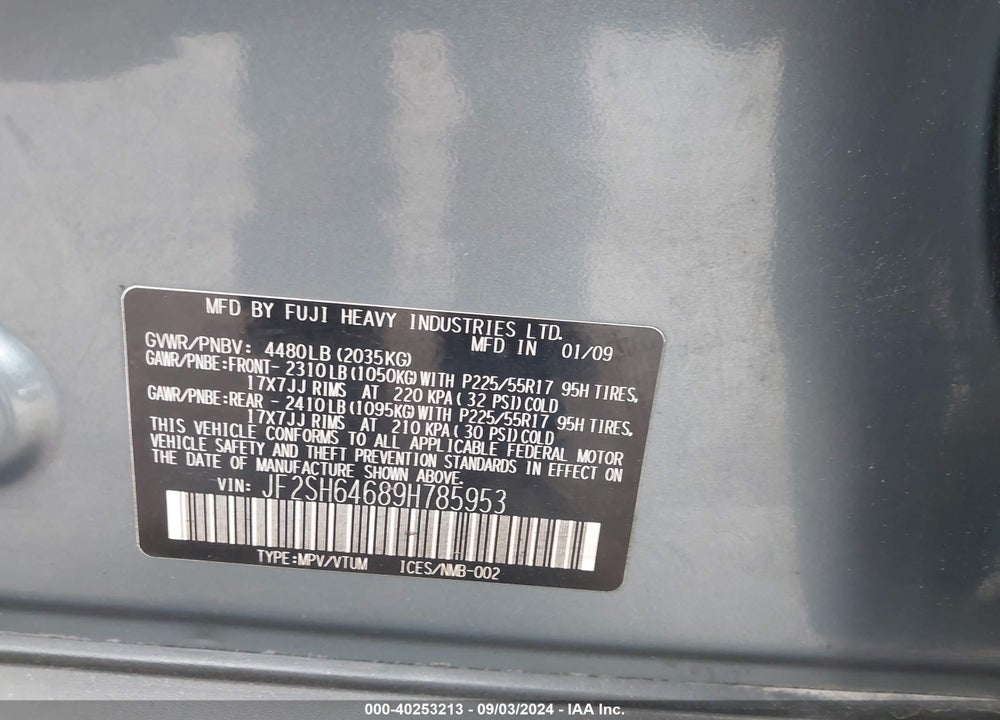 2009 SUBARU FORESTER 2.5X LIMITED VIN: JF2SH64689H785953