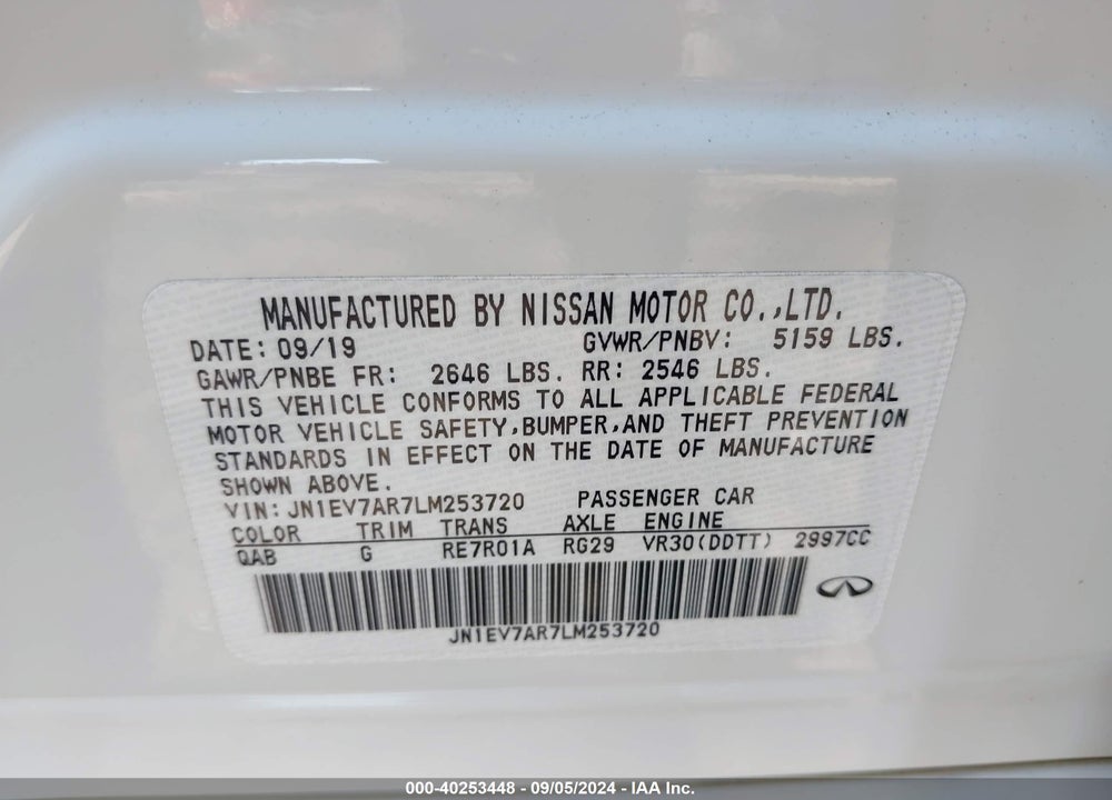 2020 INFINITI Q50 EDITION 30 AWD VIN: JN1EV7AR7LM253720