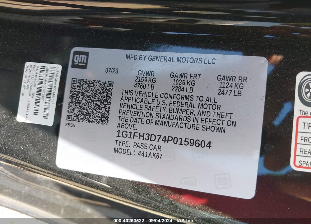 2023 CHEVROLET CAMARO RWD 2SS VIN: 1G1FH3D74P0159604
