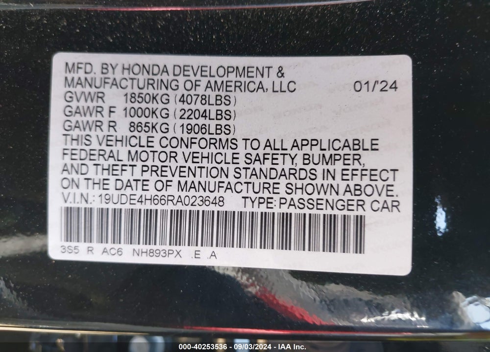 2024 ACURA INTEGRA A-SPEC TECHNOLOGY PACKAGE VIN: 19UDE4H66RA023648