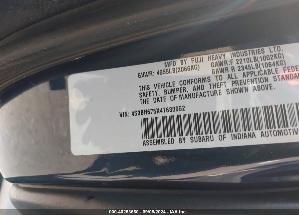 2004 SUBARU OUTBACK VIN: 4S3BH675X47630952