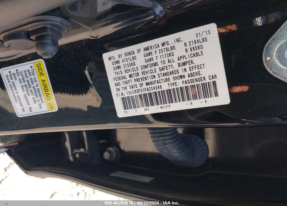2015 ACURA TLX V6 TECH VIN: 19UUB3F51FA004546