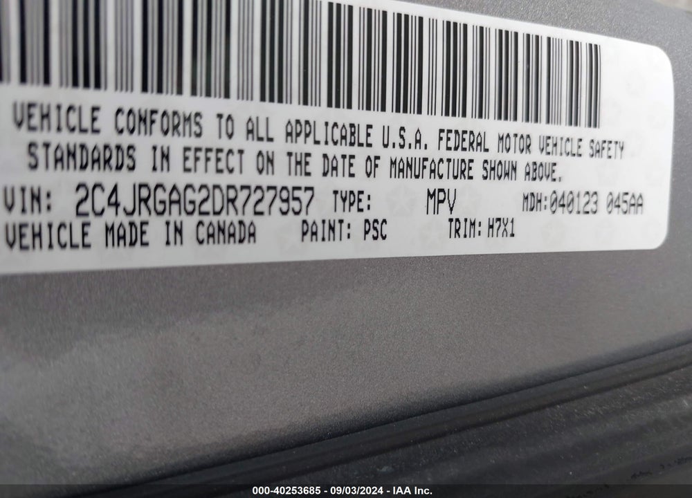 2013 RAM CARGO TRADESMAN VIN: 2C4JRGAG2DR727957